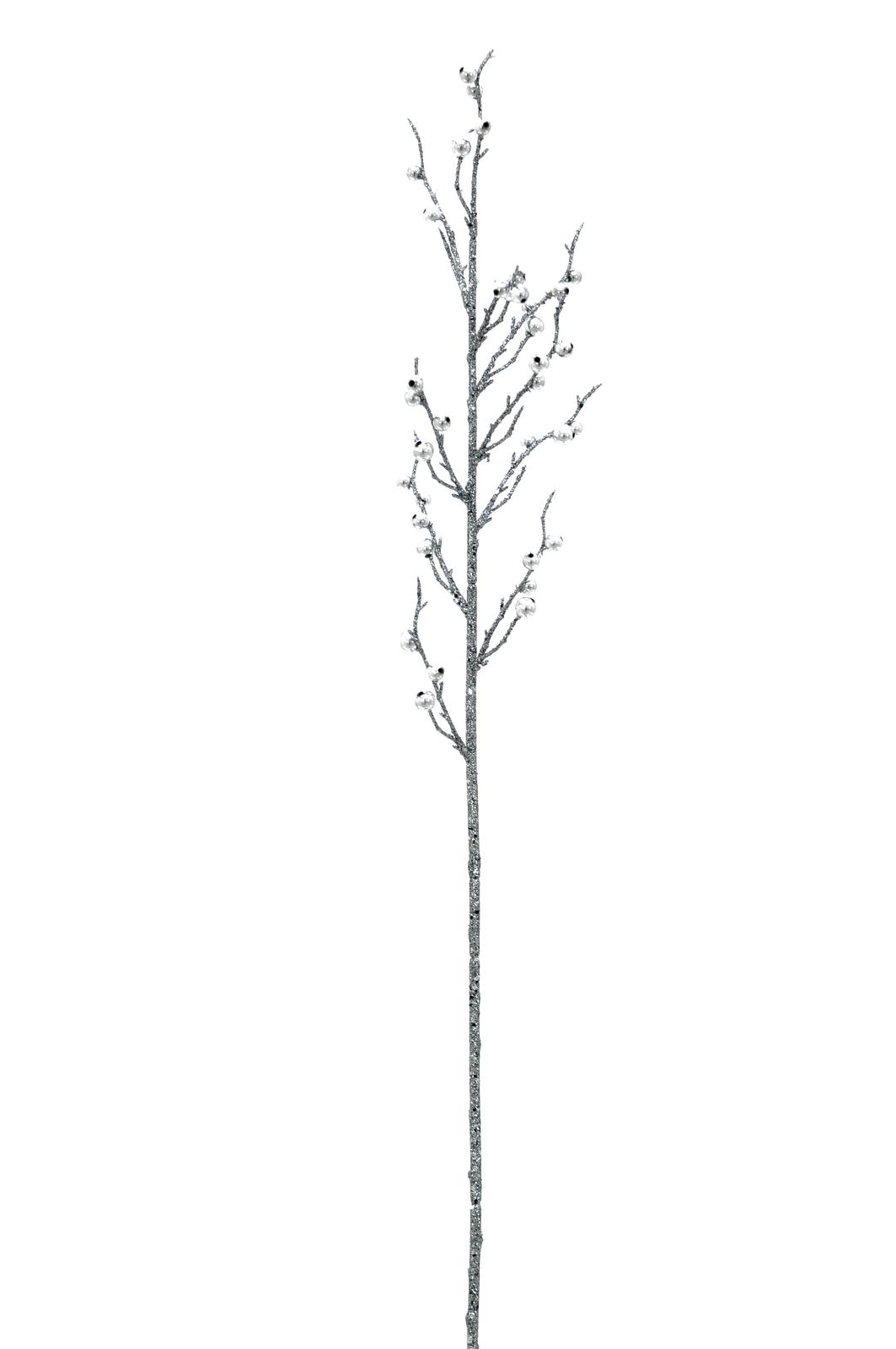Dekorační větvička s korálky - stříbrná, 85cm / 3ks