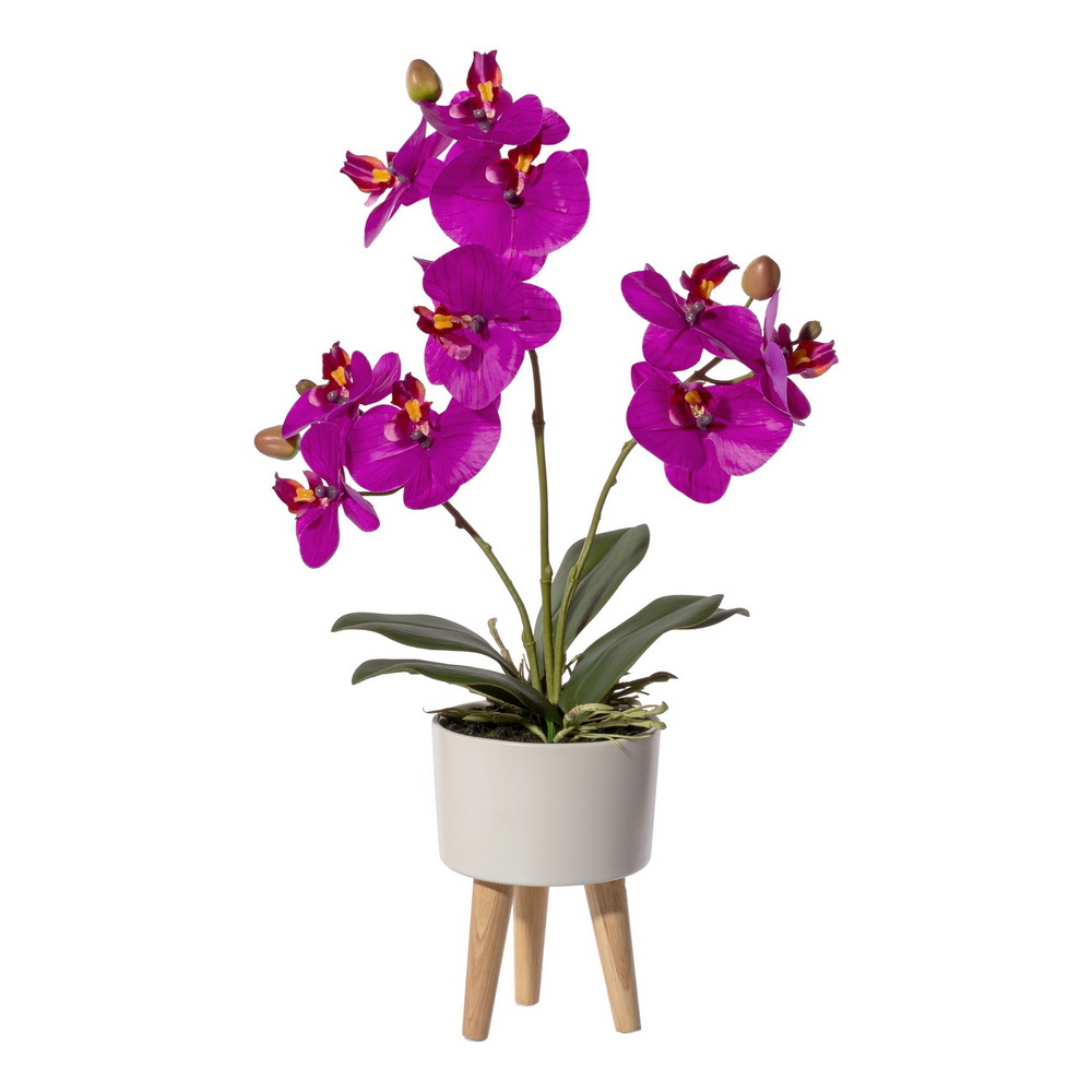 Orchidej fialová v květináči na nožičkách, 42cm