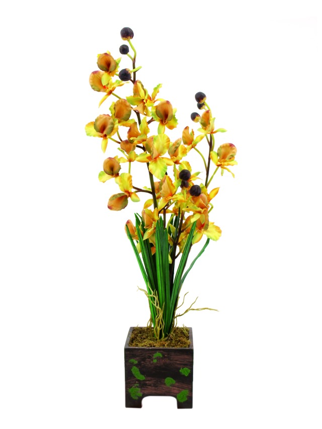 Orchidej s květináčem žlutá, 60 cm